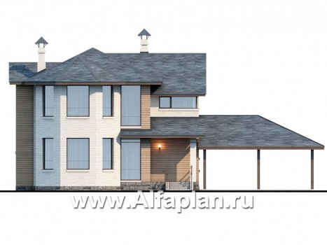 «Безоблачный край» - проект двухэтажного дома с террасой и с эркером, мастер спальня, навес на 2 авто, в современном стиле - превью фасада дома