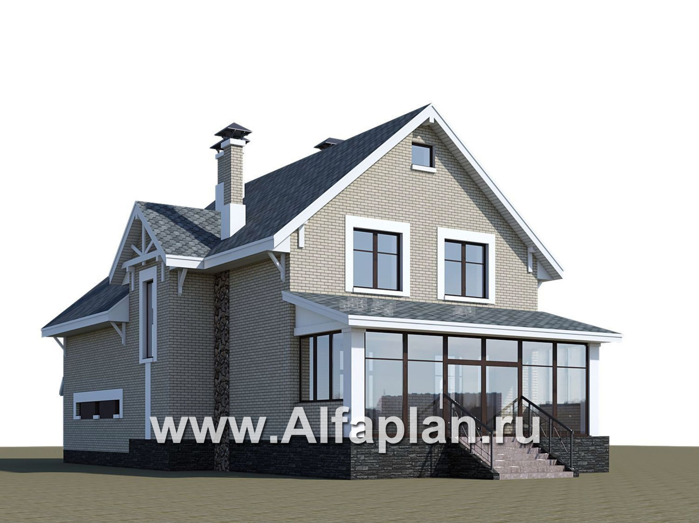 Проекты домов Альфаплан - «Белая ночь»- дом с цокольным этажом для большой семьи - дополнительное изображение №2