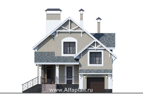 Проекты домов Альфаплан - «Белая ночь»- дом с цокольным этажом для большой семьи - превью фасада №1