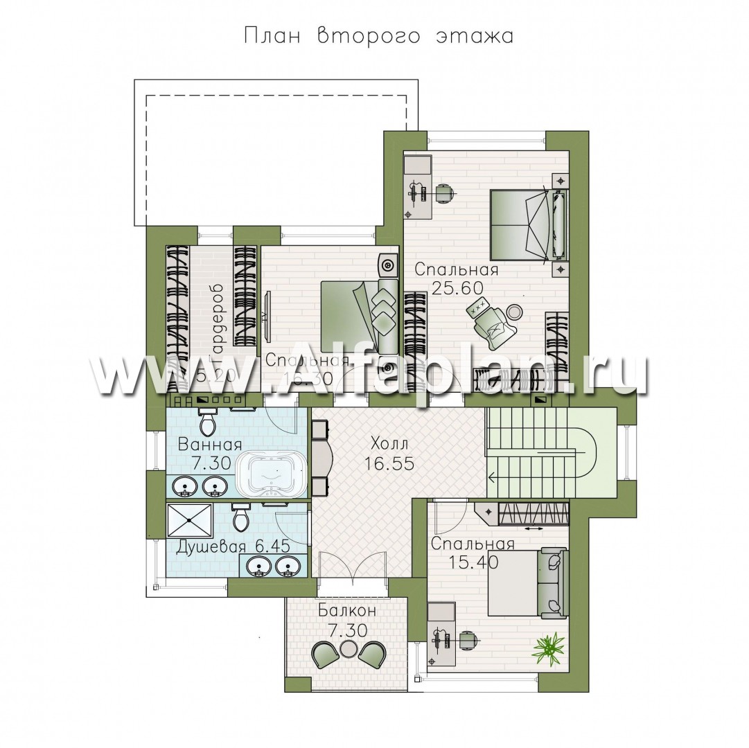 Проекты домов Альфаплан - «Формула успеха» - современный коттедж с угловыми окнами - изображение плана проекта №2