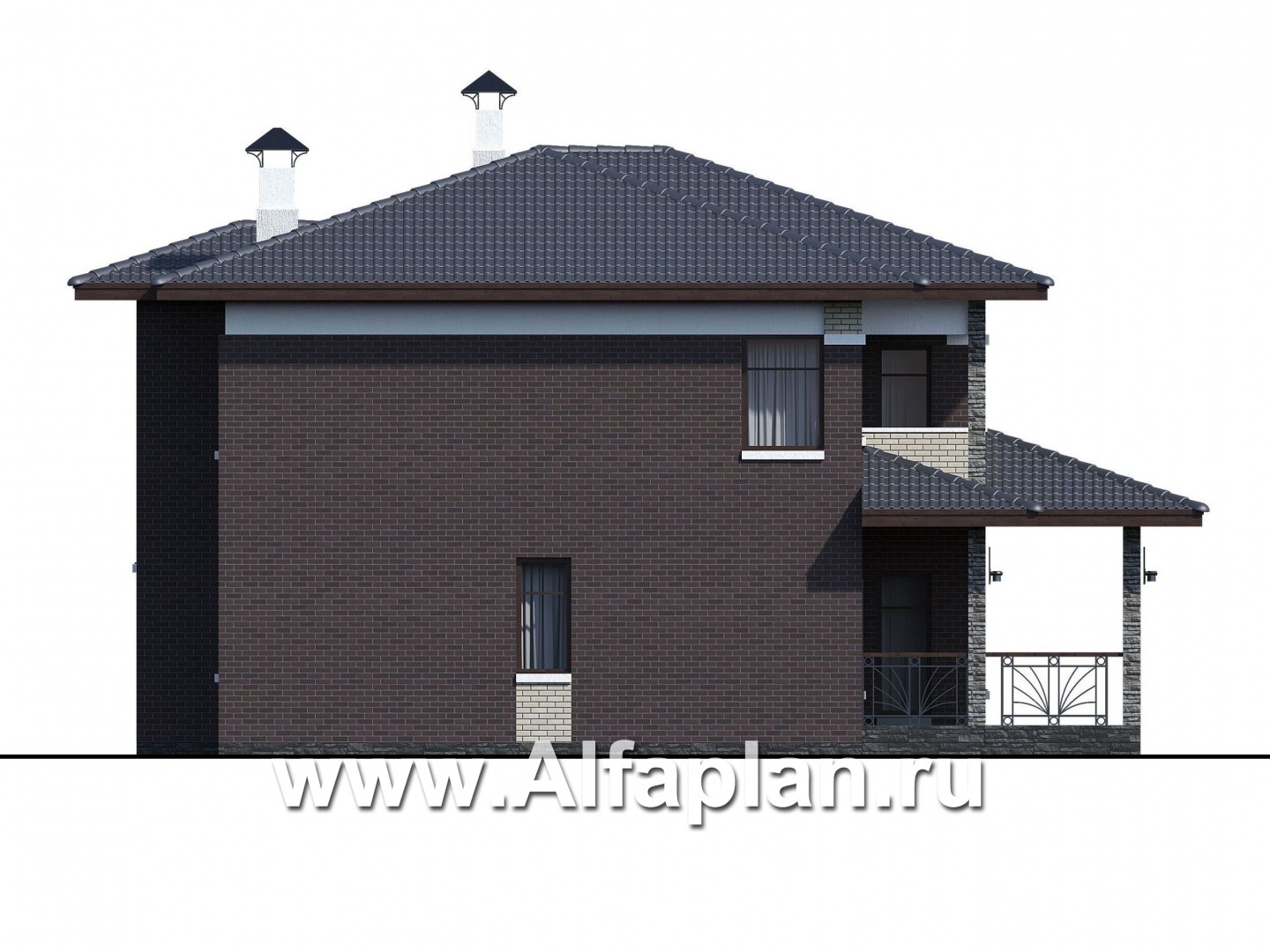 Проекты домов Альфаплан - «Маяк» - уютный дом с террасой - изображение фасада №3