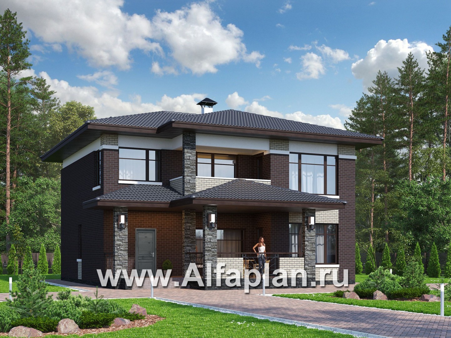 Проекты домов Альфаплан - «Маяк» - уютный дом с террасой - основное изображение
