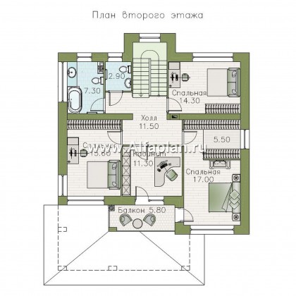 Проекты домов Альфаплан - «Маяк» - уютный дом с остекленной террасой - превью плана проекта №2