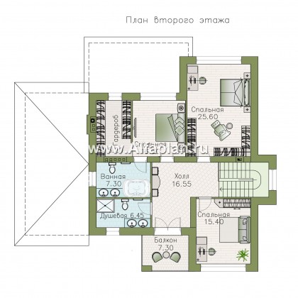 Проекты домов Альфаплан - «Формула успеха» - загородный дом с гаражом - превью плана проекта №2