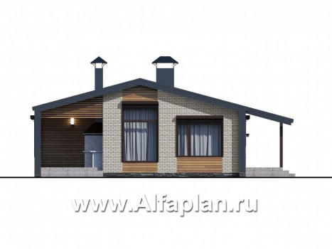 Проекты домов Альфаплан - «Йота» - каркасный дом с двускатной кровлей. Увеличены спальни - превью фасада №1