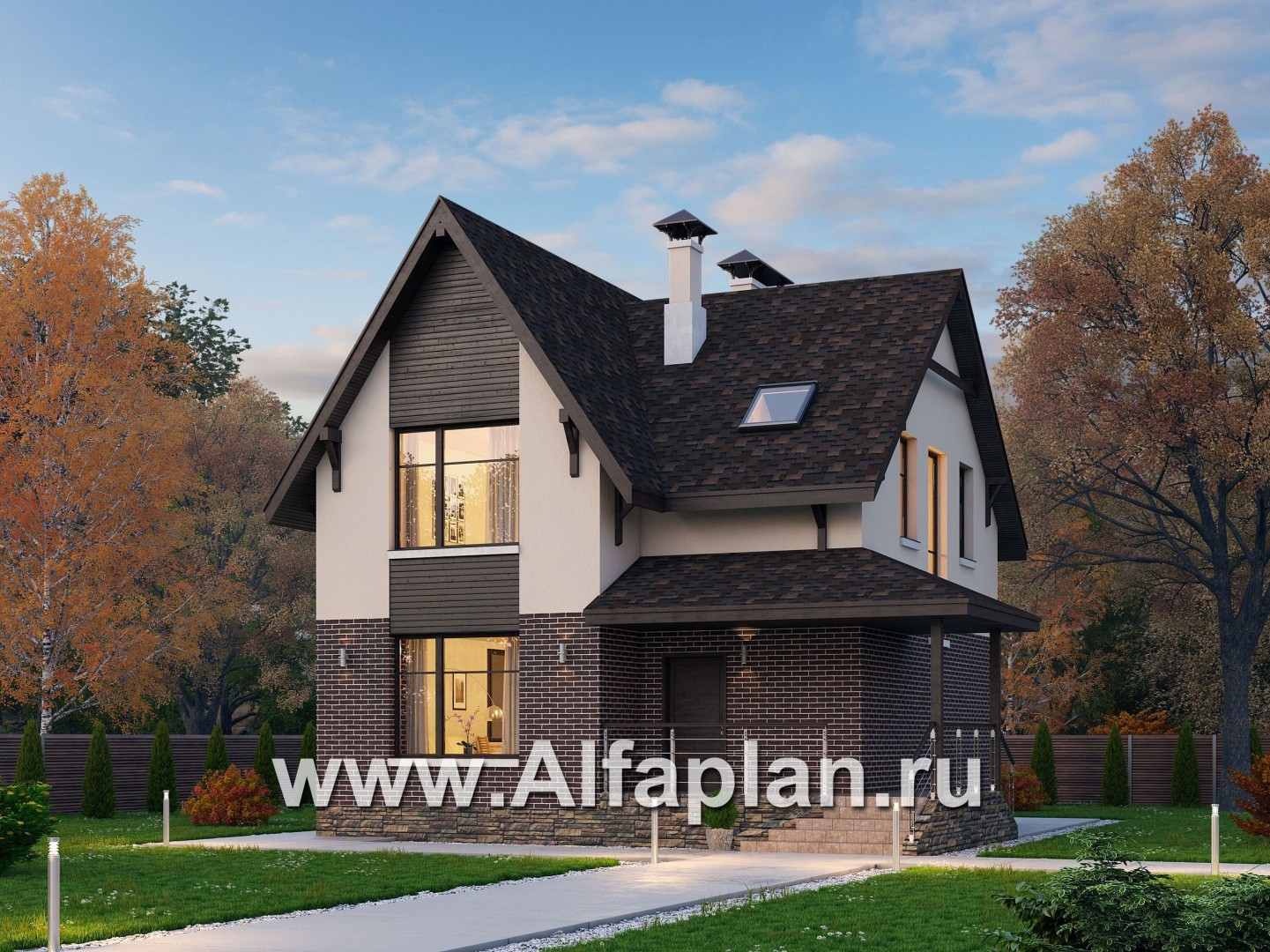 Проекты домов Альфаплан - «Оптима»- стильный современный дом из кирпичей или газобетона - основное изображение