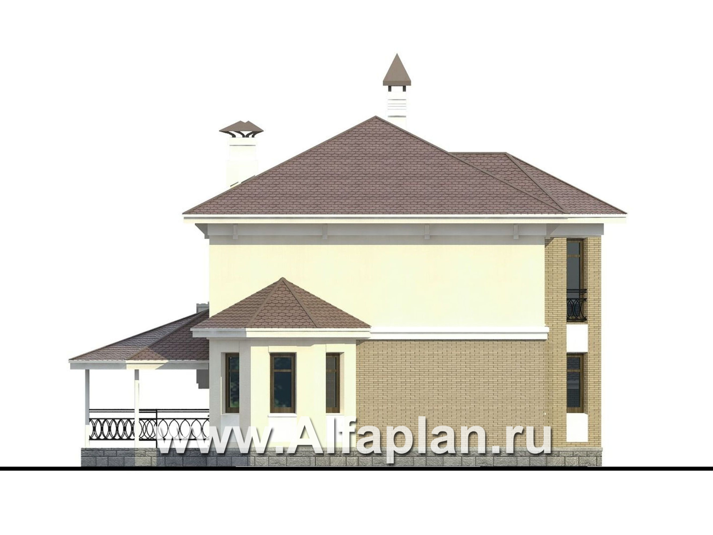 Проекты домов Альфаплан - «Классика»- двухэтажный особняк с эркером и навесом для машины - изображение фасада №3