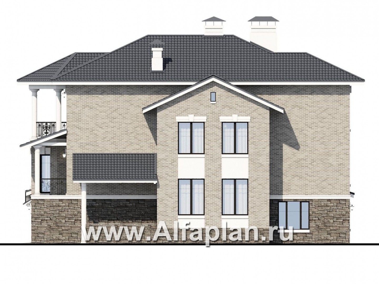 Проекты домов Альфаплан - Трехэтажный классический особняк для узкого участка - изображение фасада №2