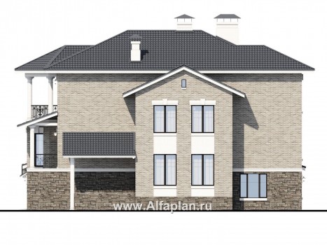 Проекты домов Альфаплан - Трехэтажный классический особняк для узкого участка - превью фасада №2