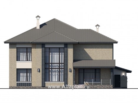 Проекты домов Альфаплан - «Неман» - загородная вилла с двусветной гостиной и большим гаражом - превью фасада №4