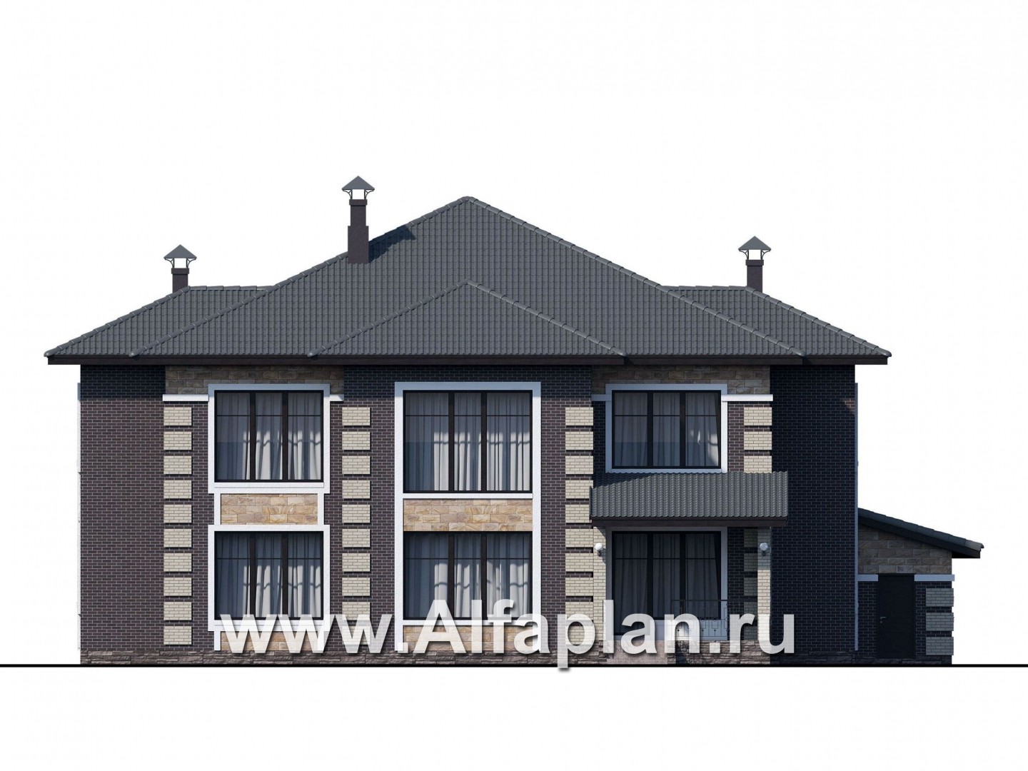 Проекты домов Альфаплан - «Двина» — элегантный особняк с гаражом на два автомобиля - изображение фасада №4