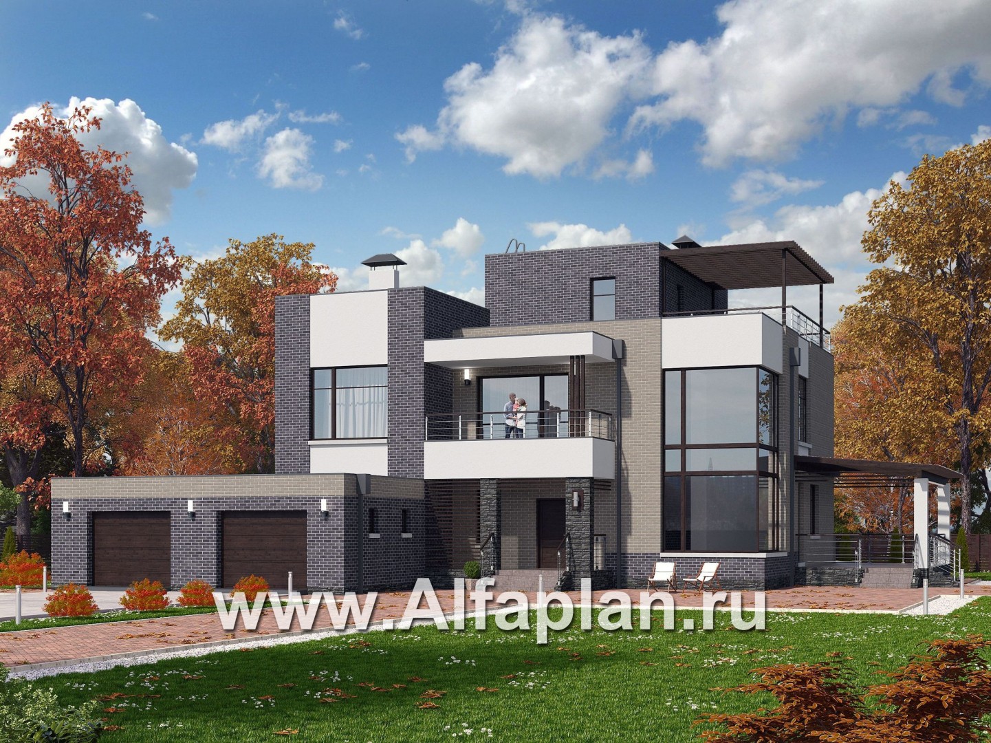 Проекты домов Альфаплан - «Эндр» — большая вилла с гаражом и  с эксплуатируемой кровлей - основное изображение