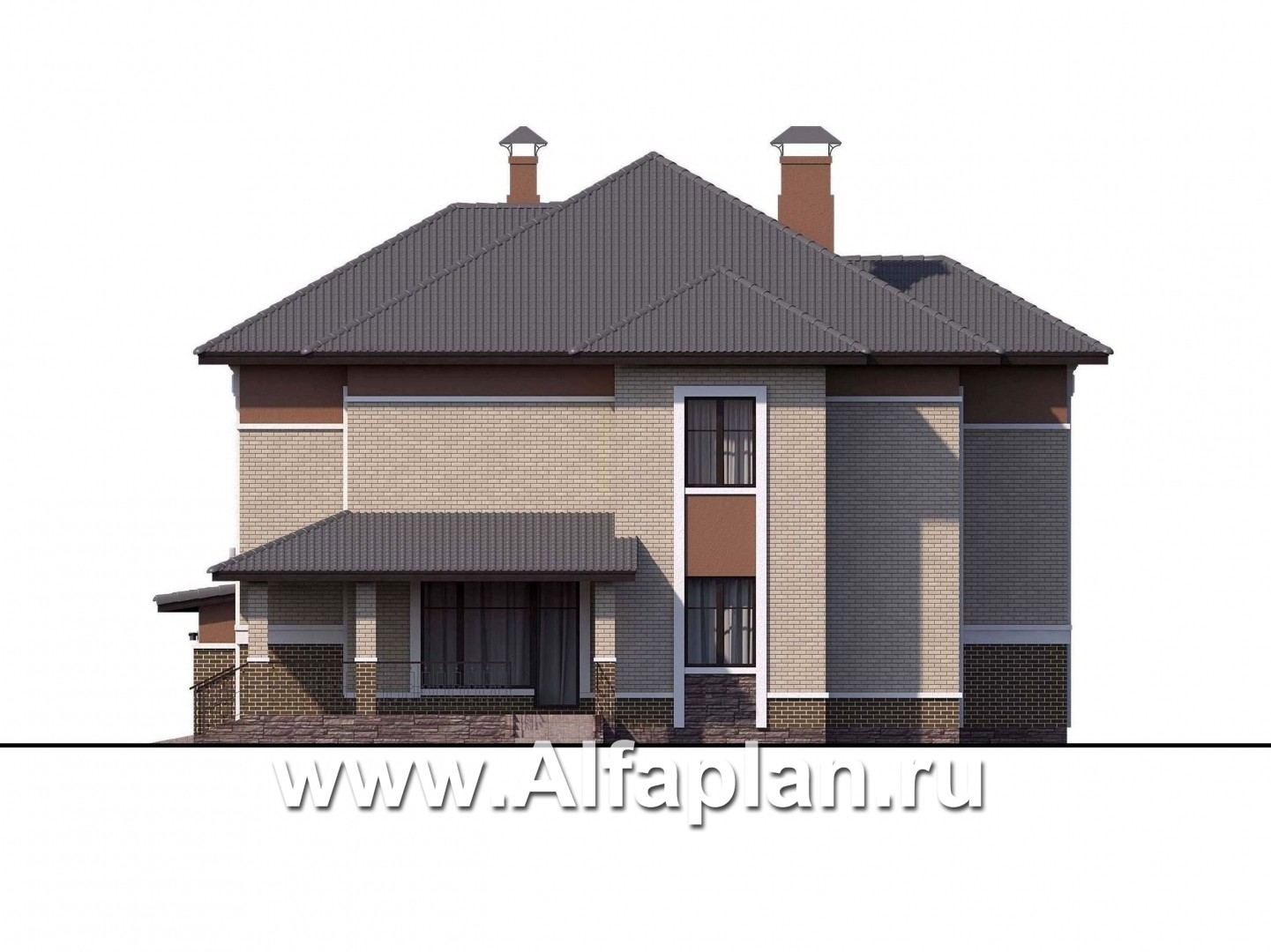 Проекты домов Альфаплан - «Тибр» — респектабельный двухэтажный особняк с гаражом - изображение фасада №2