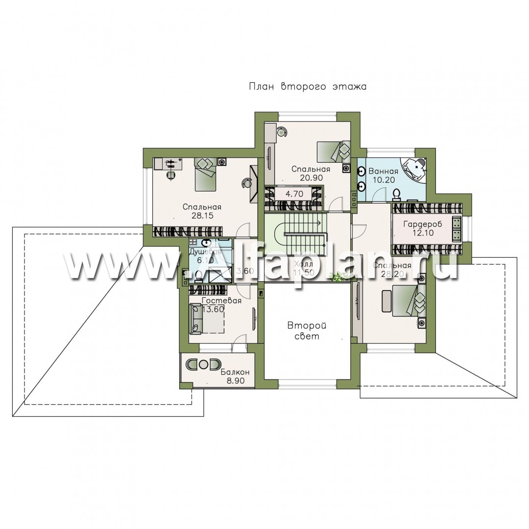 Проекты домов Альфаплан - «Тибр» — респектабельный двухэтажный особняк с гаражом - изображение плана проекта №2