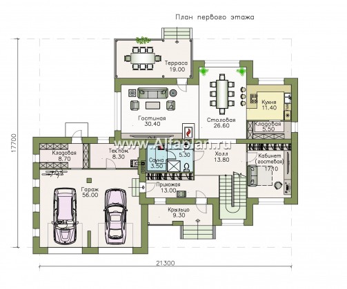 Проекты домов Альфаплан - «Киприда» — просторный коттедж с большим гаражом - превью плана проекта №1