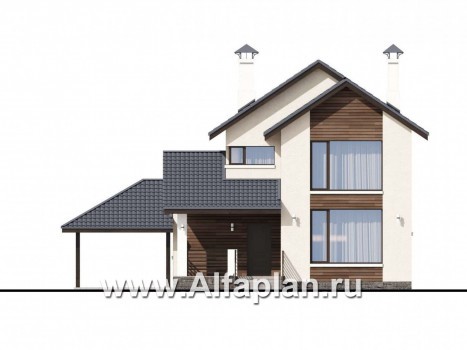 Проекты домов Альфаплан - «Весна» - экономичный и удобный дом с гаражом-навесом - превью фасада №1