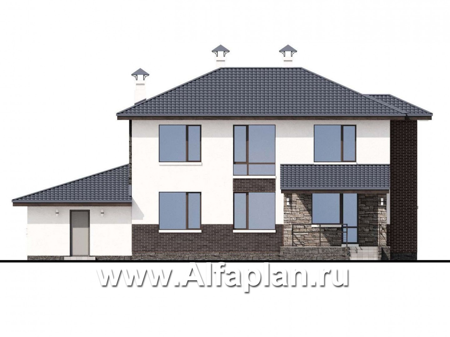 Проекты домов Альфаплан - «Страйк» - современный дом с открытой планировкой и гаражом - изображение фасада №4