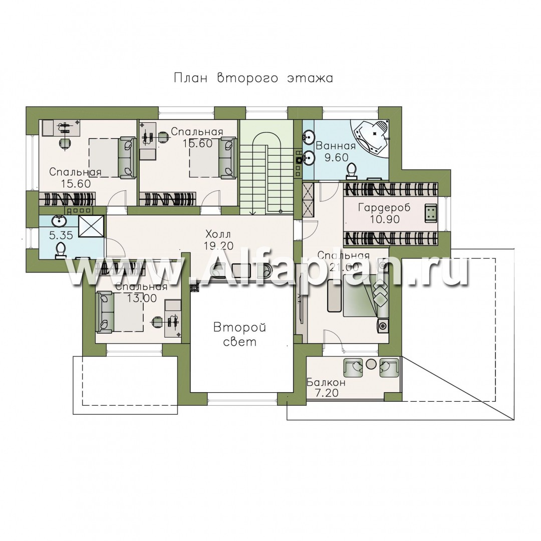 Проекты домов Альфаплан - «Арно» - проект двухэтажного дома, особняк с двусветной гостиной, с террасой и сауной - изображение плана проекта №4