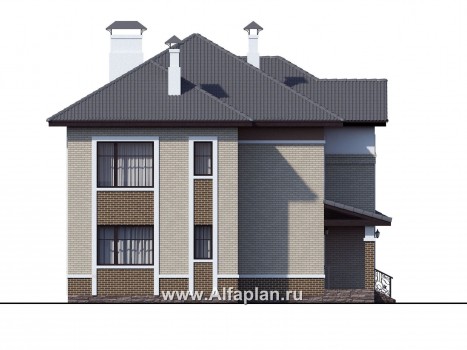 Проекты домов Альфаплан - «Арно» - проект двухэтажного дома, особняк с двусветной гостиной, с террасой и сауной - превью фасада №3