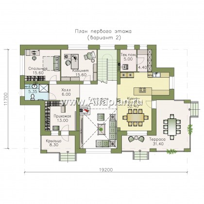 Проекты домов Альфаплан - «Арно» - проект двухэтажного дома, особняк с двусветной гостиной, с террасой и сауной - превью плана проекта №3