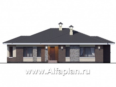 Проекты домов Альфаплан - «Вуокса» - одноэтажный дом с просторной гостиной-столовой - превью фасада №1