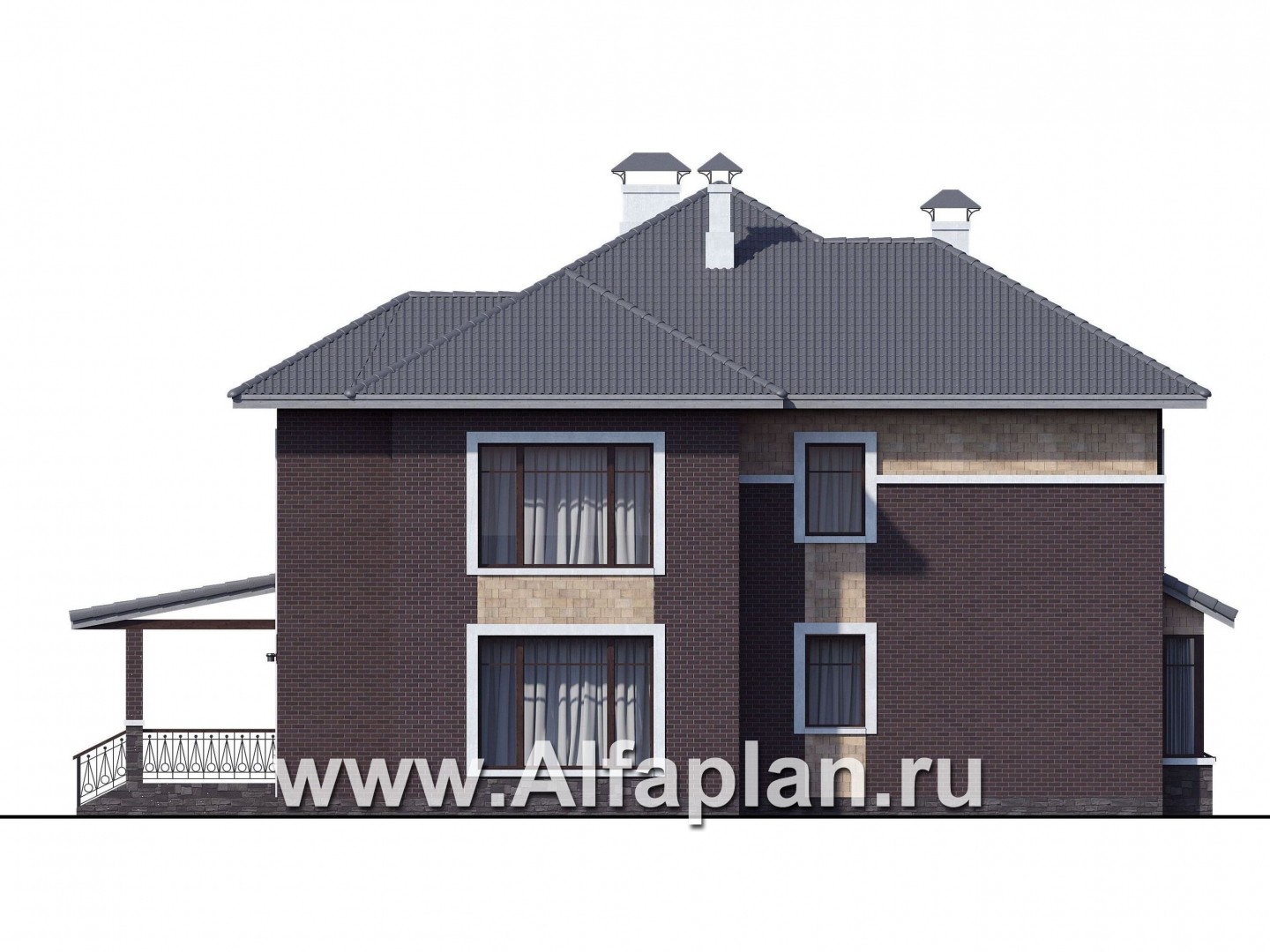 Проекты домов Альфаплан - «Висла» — особняк с двусветной столовой - изображение фасада №3