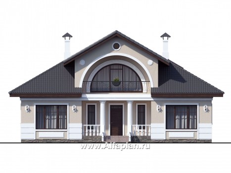 «Любвино» - проект дома с мансардой, с террасой и с биллиардной, в классическом стиле, русская усадьба - превью фасада дома