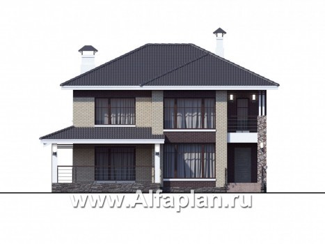 Проекты домов Альфаплан - «Саар»- современный двухэтажный дом с террасой - превью фасада №1