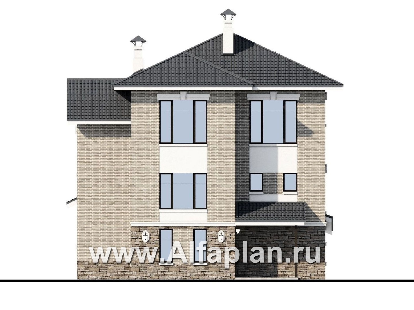 Проекты домов Альфаплан - Эксклюзивный трехэтажный классический особняк - изображение фасада №4