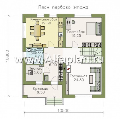 «Заря» - проект коттеджа с мансардой и с балконом, 4 спальни по 19,5 м2 - превью план дома