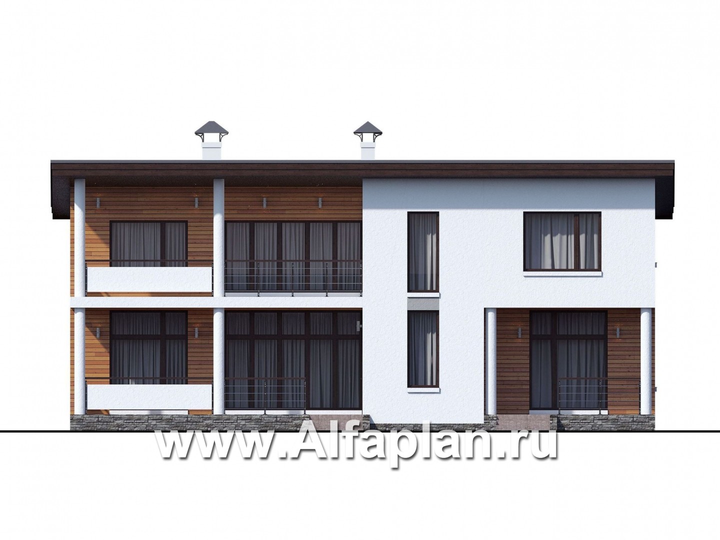 Проекты домов Альфаплан - «Сезанн» - современный стильный коттедж с односкатной кровлей - изображение фасада №1