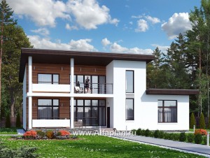 Превью проекта ««Сезанн» - современный проект двухэтажного дома с террасой и с балконом, пристройка с сауной или квартирой»