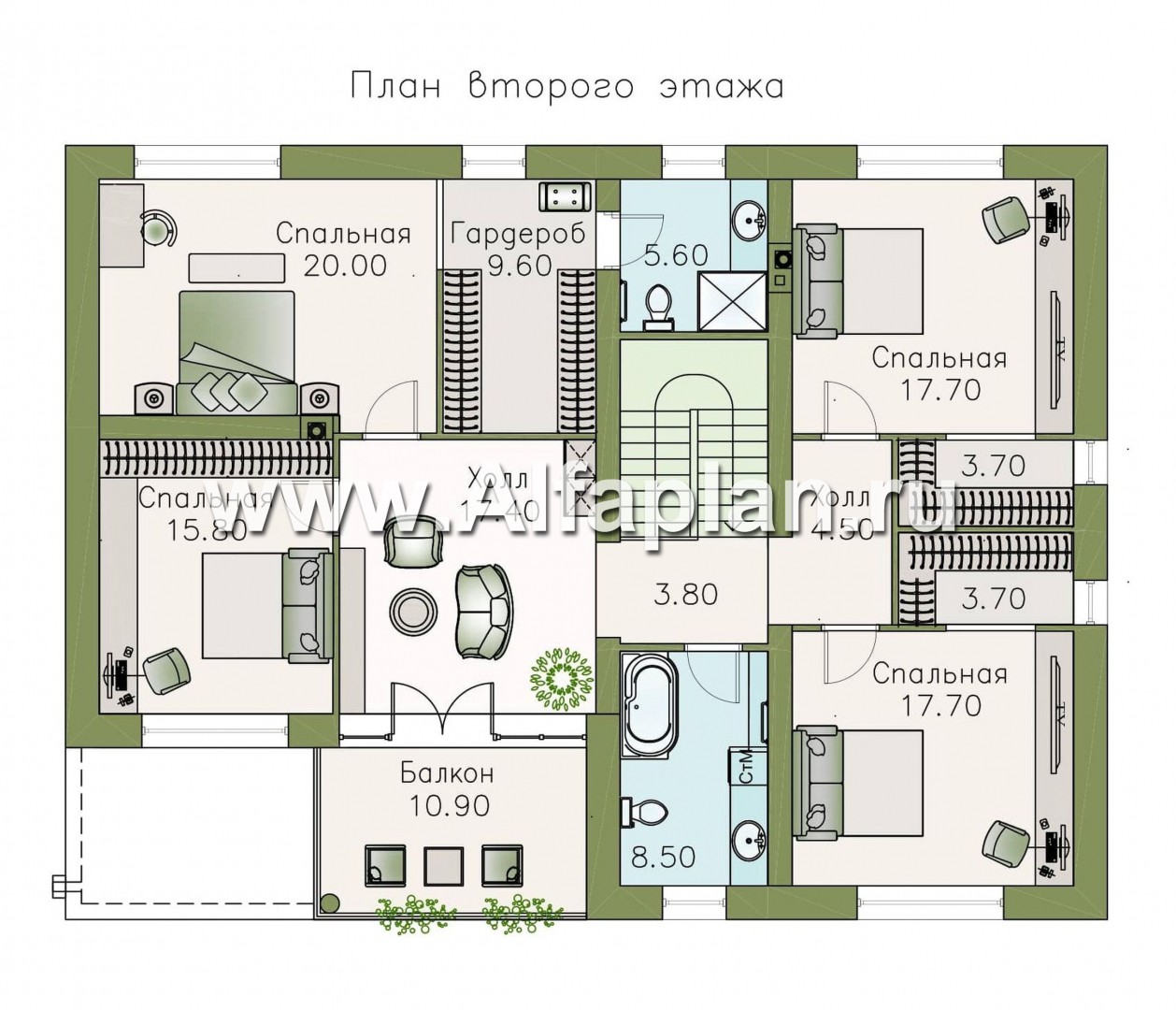 Проекты домов Альфаплан - «Гоген» - коттедж (дуплекс) с эксплуатируемой кровлей - изображение плана проекта №2