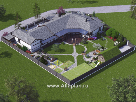 Проекты домов Альфаплан - «Модуль» — одноэтажный дом с бассейном и гостевой квартирой - превью дополнительного изображения №2