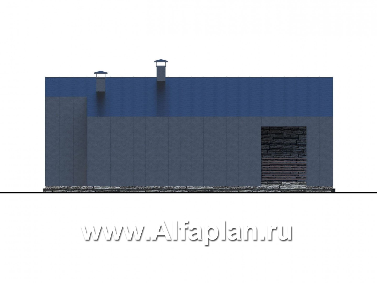 Проекты домов Альфаплан - «Альфа» - проект одноэтажного каркасного дома, с сауной и с террасой - изображение фасада №2