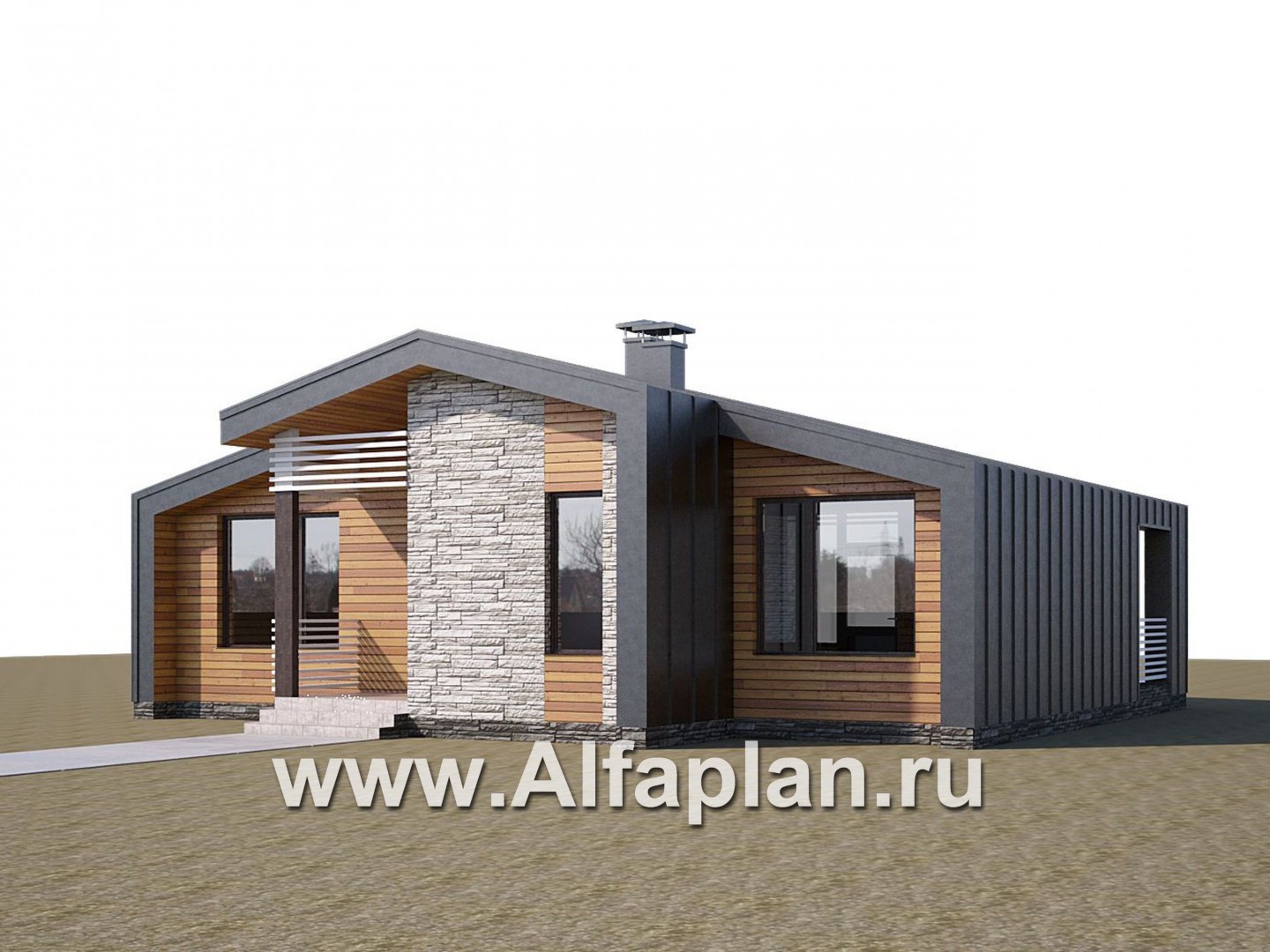 Проекты домов Альфаплан - «Альфа» - проект одноэтажного каркасного дома, с сауной и с террасой - дополнительное изображение №1