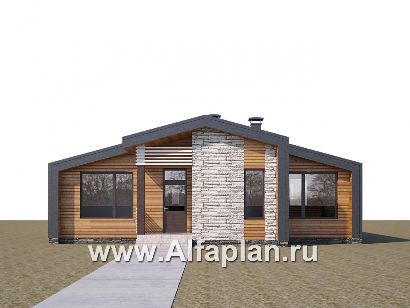 Проекты домов Альфаплан - «Альфа» - проект одноэтажного каркасного дома, с сауной и с террасой - дополнительное изображение №2
