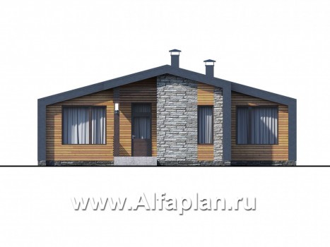 Проекты домов Альфаплан - «Альфа» - проект одноэтажного каркасного дома, с сауной и с террасой - превью фасада №1