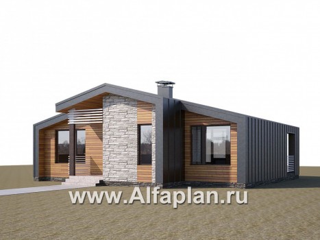 Проекты домов Альфаплан - «Альфа» - проект одноэтажного каркасного дома, с сауной и с террасой - превью дополнительного изображения №1
