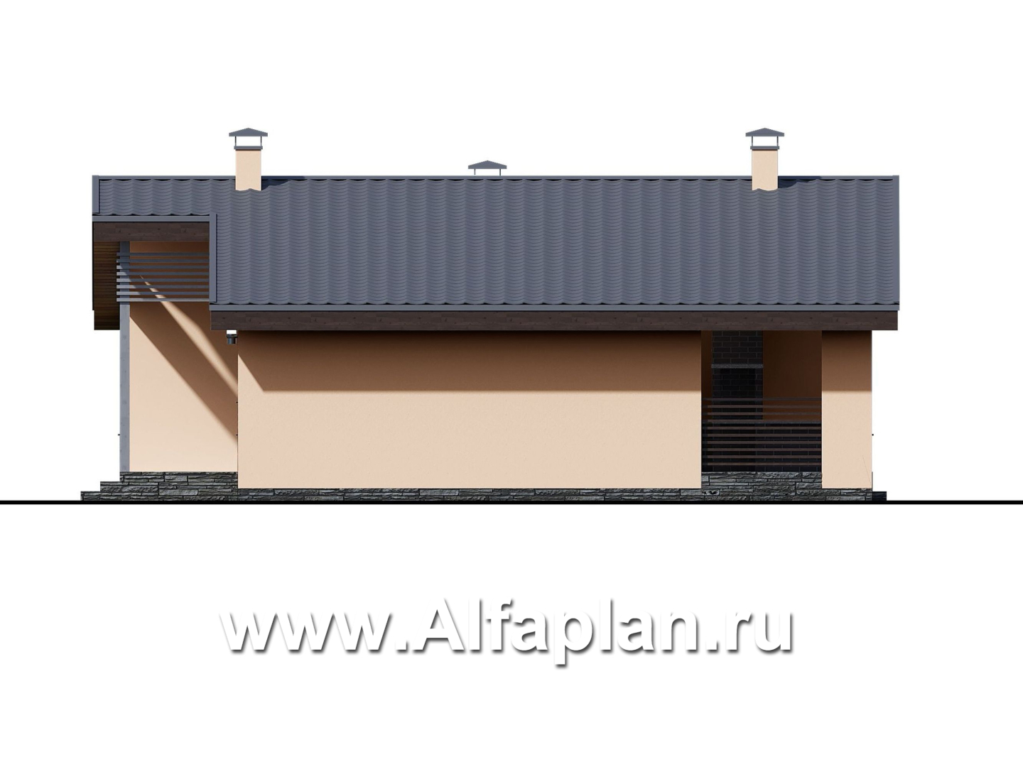 Проекты домов Альфаплан - «Дельта» - проект одноэтажного дома с террасой, в скандинавском стиле - изображение фасада №2