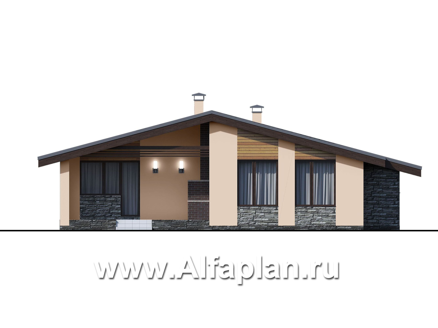 Проекты домов Альфаплан - «Дельта» - проект одноэтажного дома с террасой, в скандинавском стиле - изображение фасада №4