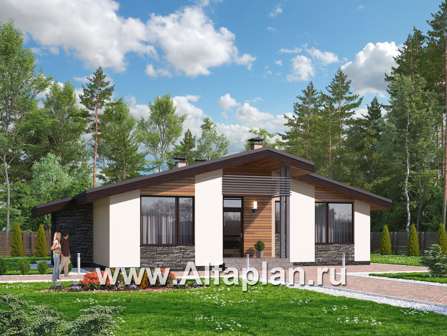 Проекты домов Альфаплан - «Дельта» - проект одноэтажного дома с террасой, в скандинавском стиле - дополнительное изображение №1