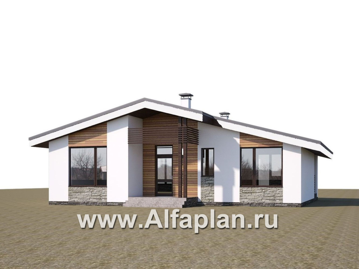 Проекты домов Альфаплан - «Дельта» - проект одноэтажного дома с террасой, в скандинавском стиле - дополнительное изображение №2