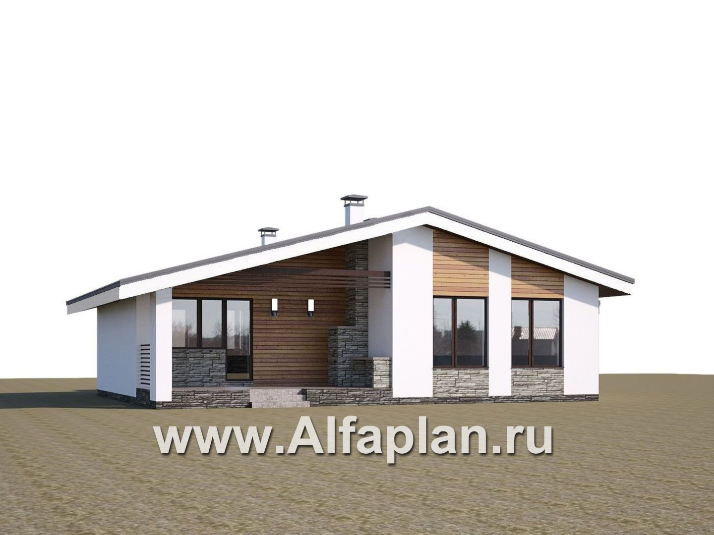 Проекты домов Альфаплан - «Дельта» - проект одноэтажного дома с террасой, в скандинавском стиле - дополнительное изображение №3