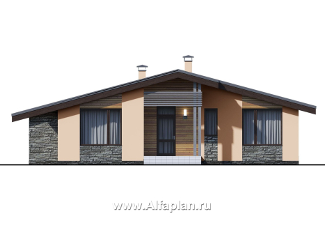 Проекты домов Альфаплан - «Дельта» - проект одноэтажного дома с террасой, в скандинавском стиле - превью фасада №1