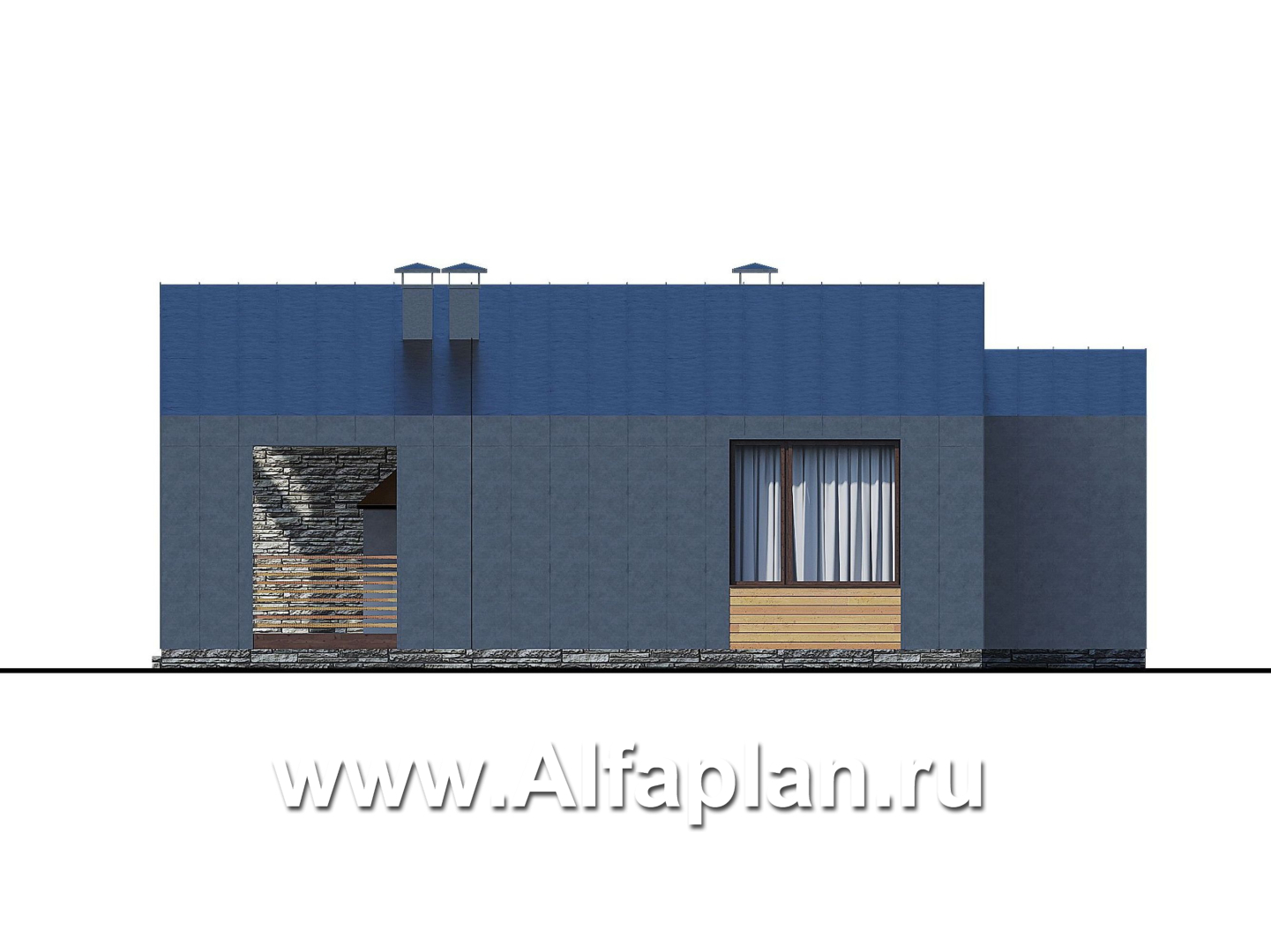 «Эпсилон» - проект одноэтажного каркасного дома с террасой со стороны входа - фасад дома