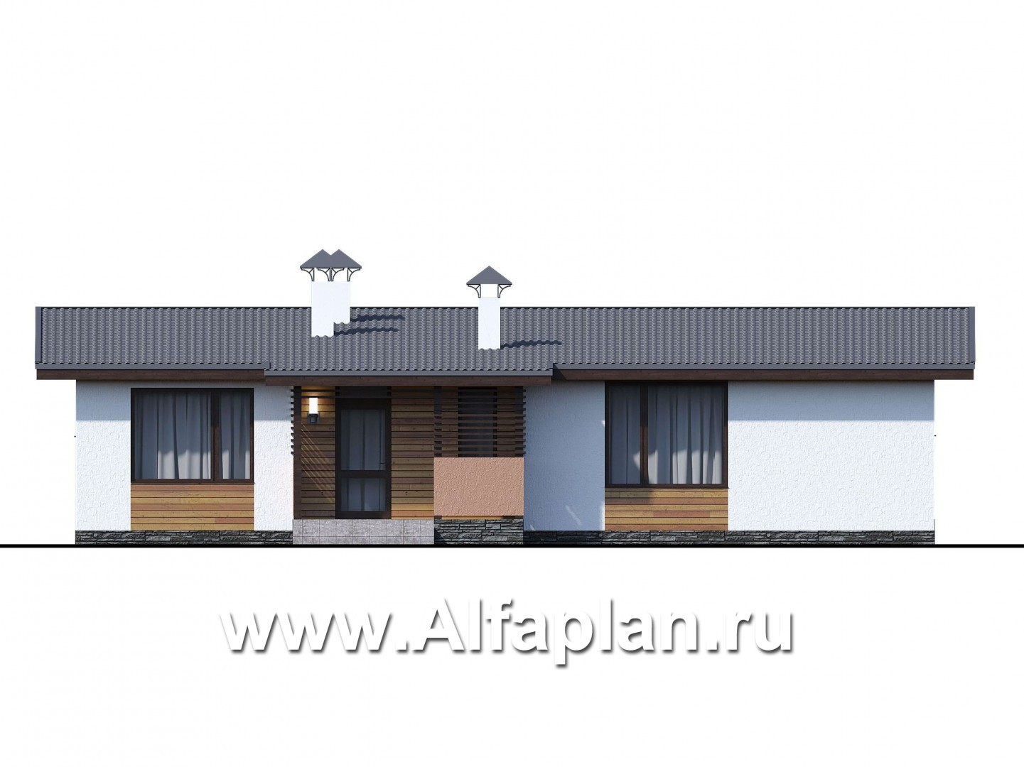 Проекты домов Альфаплан - «Зита» - просторный коттедж в один этаж с сауной и джакузи - изображение фасада №4