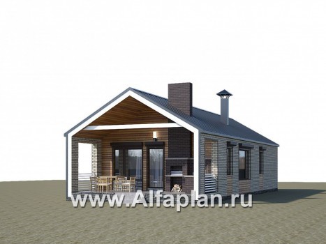 «Тета» -  проект одноэтажного дома в стиле барнхаус, с террасой и барбекю на террасе, 2 спальни - превью дополнительного изображения №1