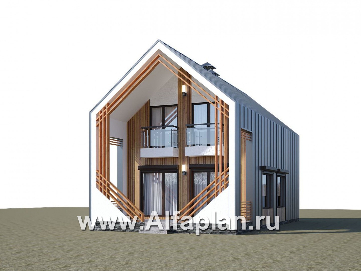 Проекты домов Альфаплан - «Сигма» - стильный двухэтажный каркасный дом - дополнительное изображение №1