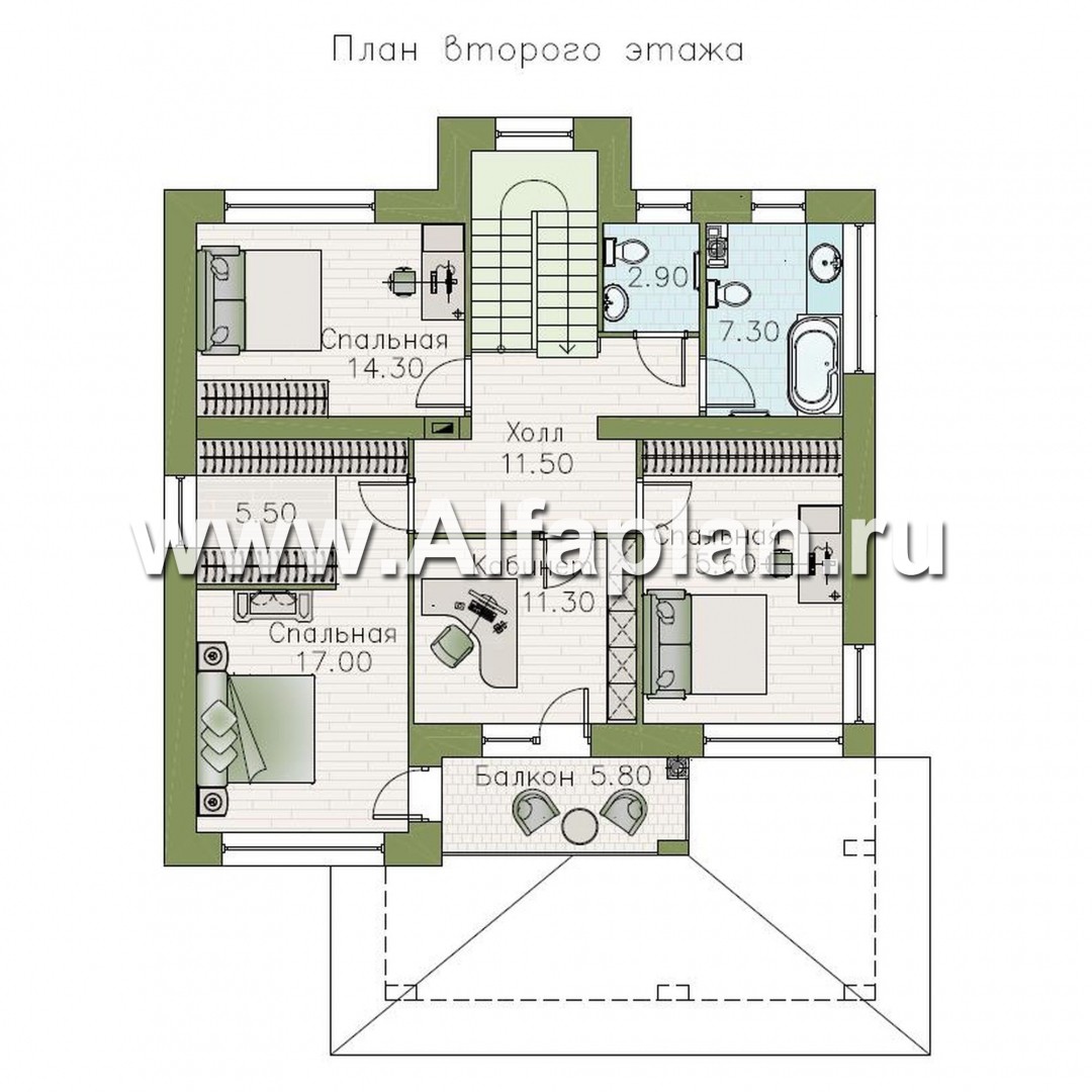 Проекты домов Альфаплан - «Маяк» - уютный дом с остекленной террасой - изображение плана проекта №2